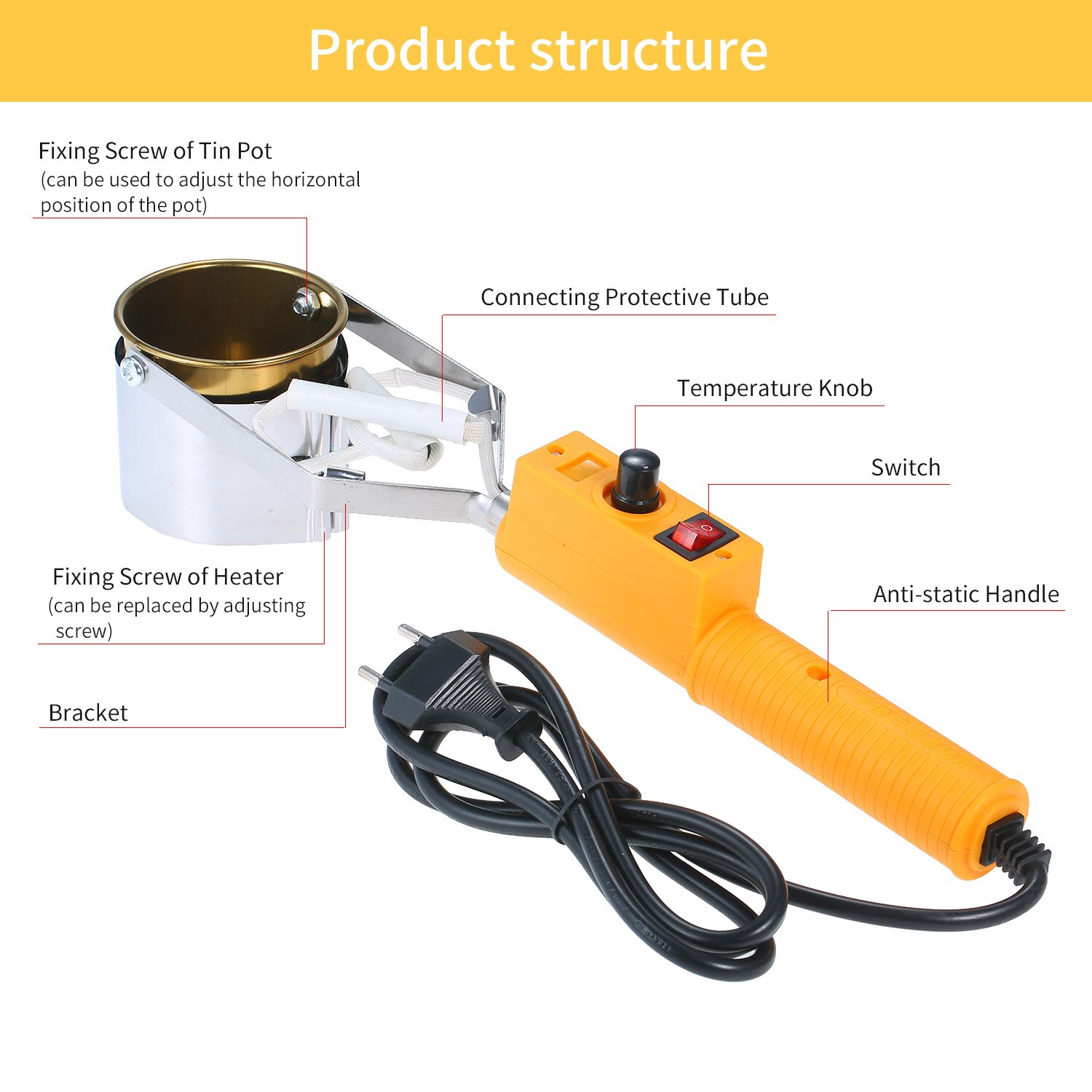 SWDT98-C Temperature Adjustable Tin Soldering Pot 380W High Power Melting Furnace Portable Titanium Alloy Tin Furnace