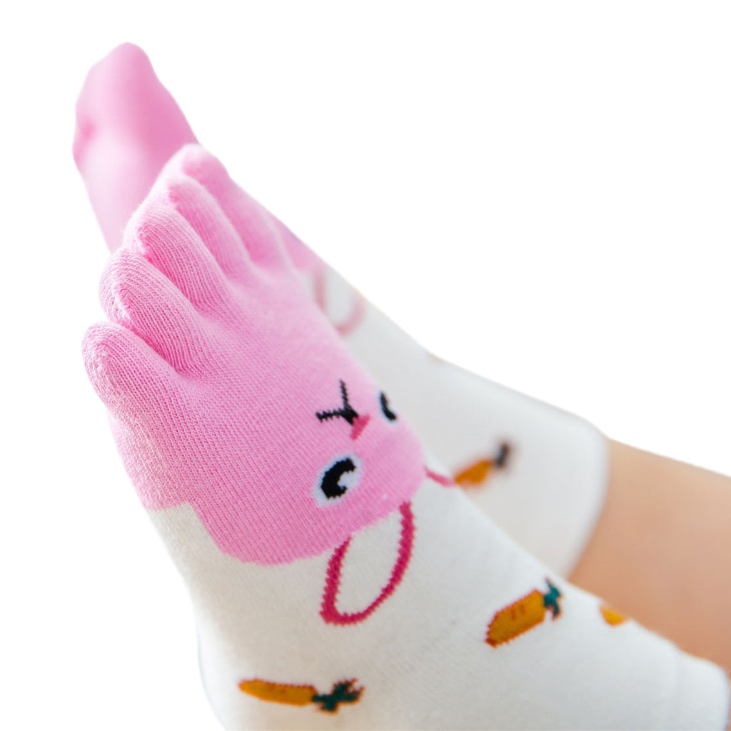 Cute Cartoon Five Toes Socks Kids Socks Animal Girl Boy Children Five Fingers Socks Cotton Breathable Foot Socks: Pink