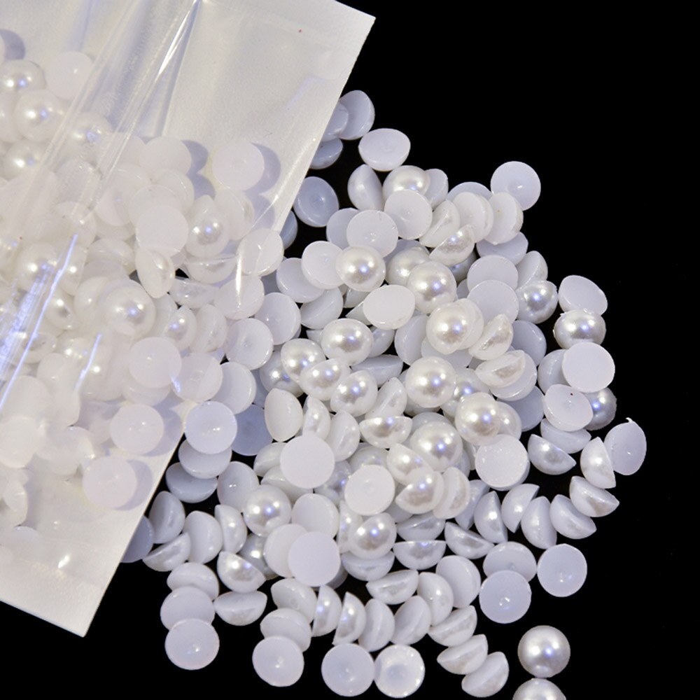 1 Zak Nail Art Rhinestones Gemengde Size (2-7 Mm) wit Abs Parels Halfronde Plaksteen Parels Voor Diy Decoratie Nagel Kraal Stenen # KY8