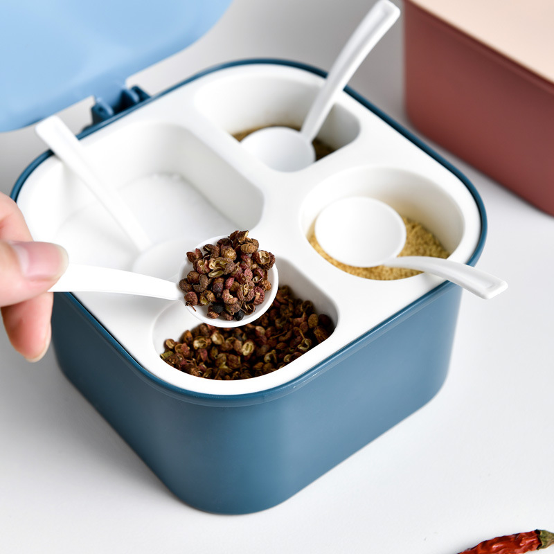 4 in 1 kryddburk kryddor låda salt peppar kummin pulver låda verktyg salt shaker sockerburk för kryddflaskor kök förvaring