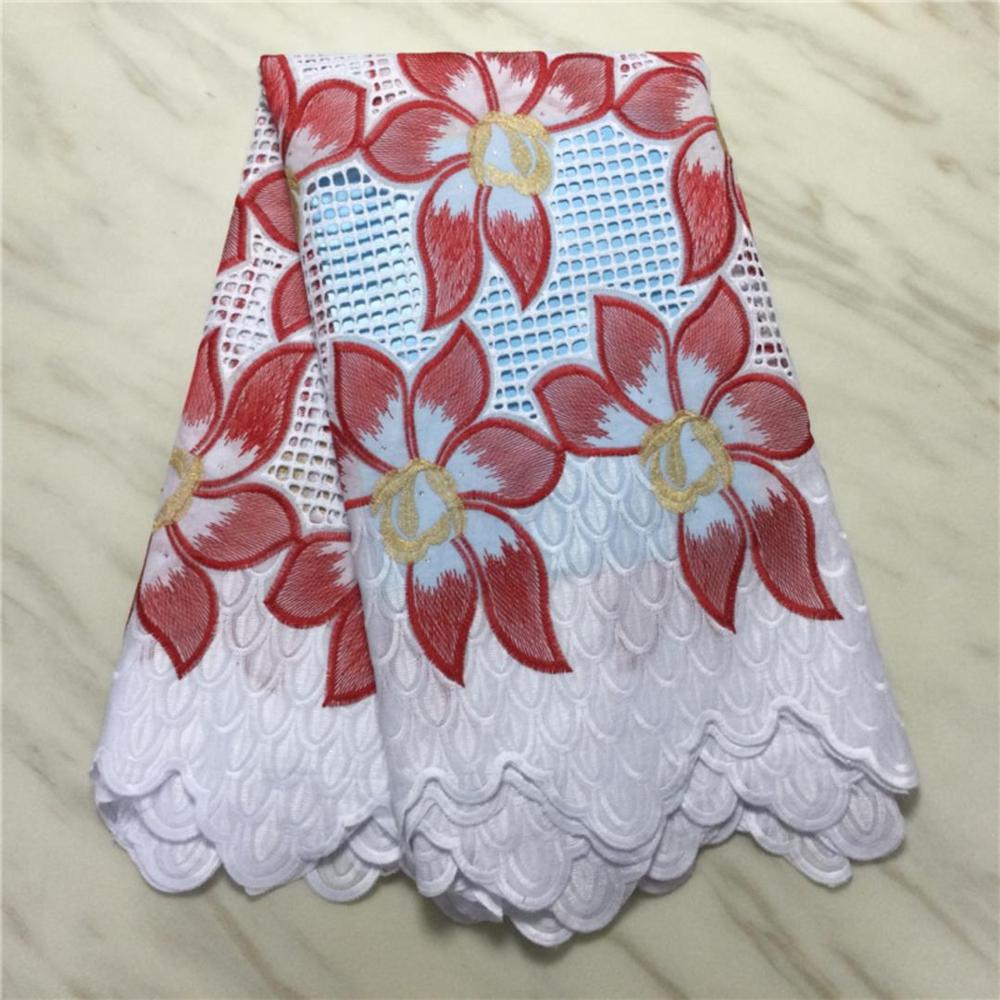 Tela de algodón de gasa Suiza perforada, lazo leche seda, bordado de flores con piedra, 5 yardas, brocado nigeriano, tejido francés africano