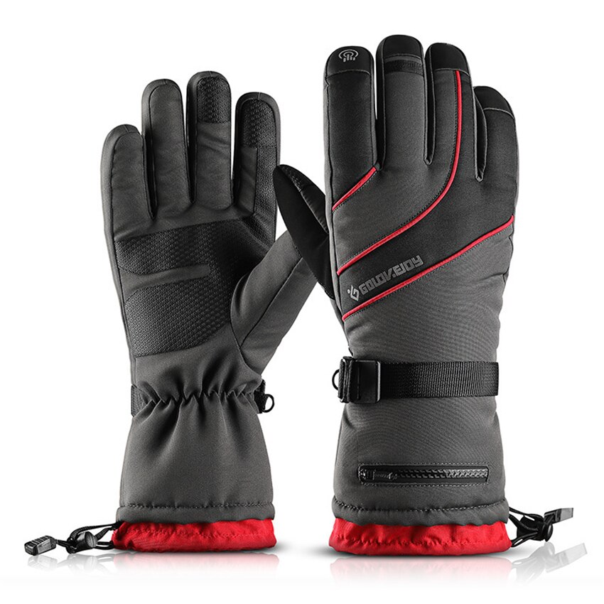 Winter dikke heren handschoenen vierlaags ski warme handschoenen duurzaam waterdicht winddicht antislip fluwelen handschoenen voor heren ritsvak: Rode handschoenen / M palmbreedte 8.5-9.5cm