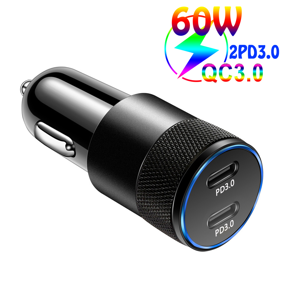 60W QC 3.0 USB C ładowarka samochodowa Dual PD szybkie ładowanie szybka ładowarka do telefonu samochodowego ładowarka do iPhone Xiaomi Mi 9 Redmi