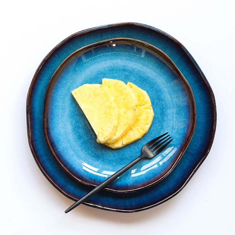 KINGLANG-vajilla de cerámica de porcelana azul profunda, platos irregulares de pescado, vajilla de cocina, 1 ud.