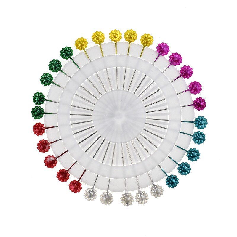 30 Stks/set Leuke 5.5Cm Gemengde Kleuren Diy Bloem Blad Hoofd Pins Ronde Parel Nietstiften Decoratieve Naaien Tailoring Dressmaking pin: Flower