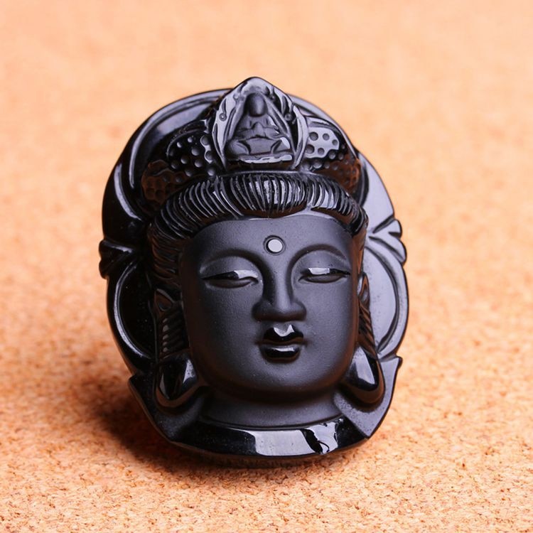 Oferta especial, colgante de solitario de Fairy Kolye para cabeza de Buda, colgante de amuleto de Guanyin obsidiana, collar para cadena de cuentas