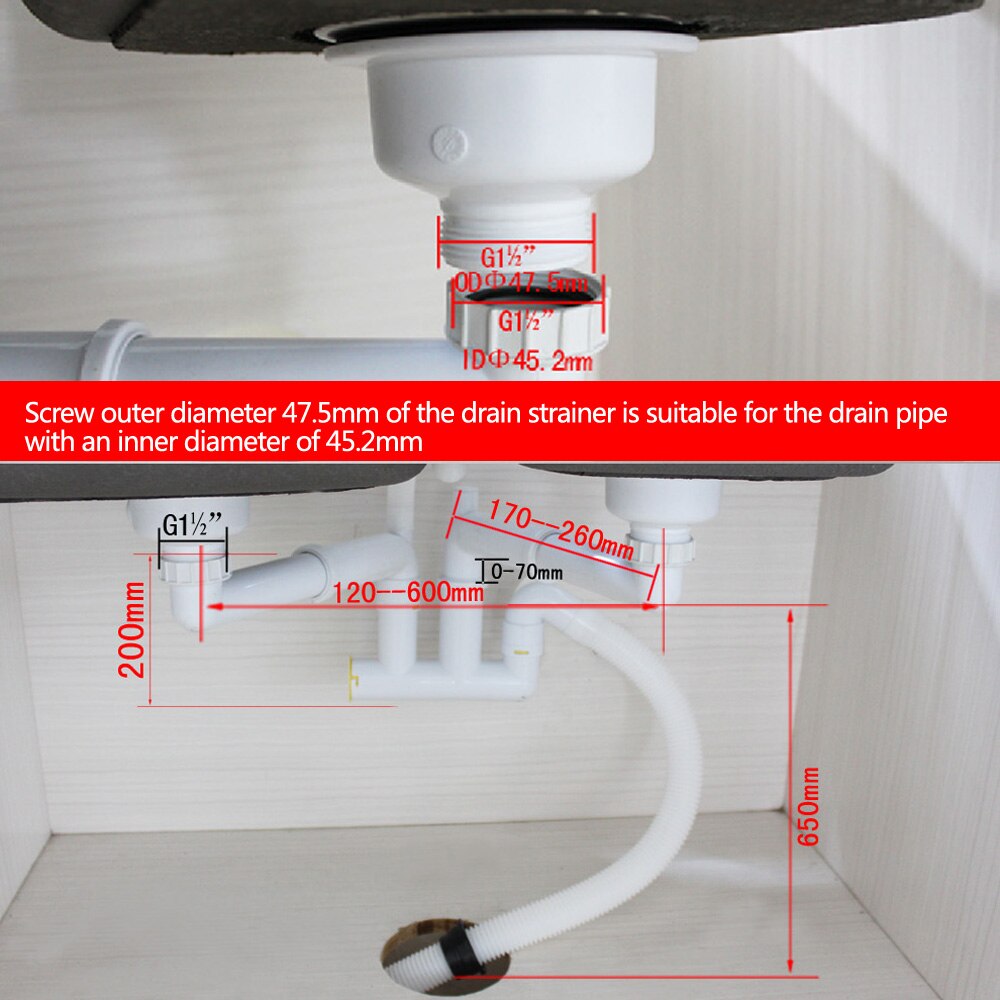 Talea Kitchen sink waste pipe kit double sink Drain hose white plastic Flum Kitchen Fixtures watertight PipesGR014C001