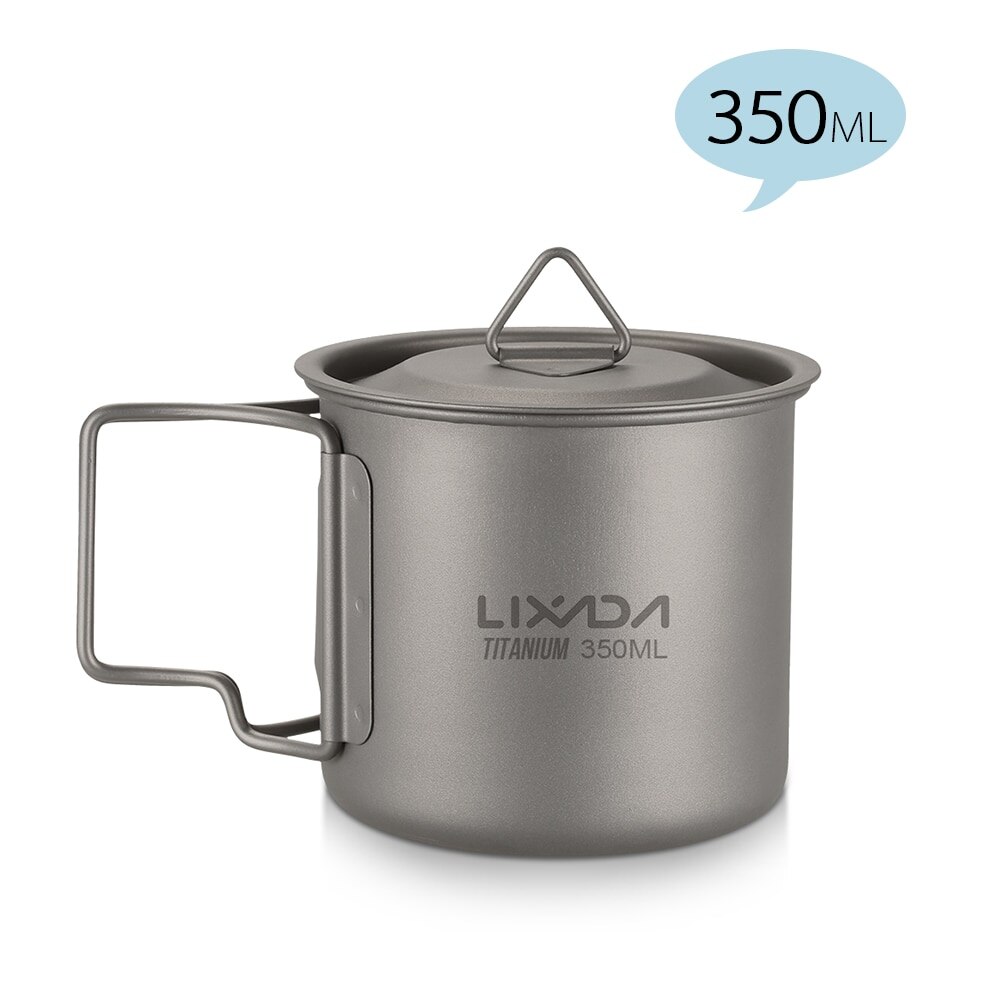 Lixada Camping Becher Ultraleicht Titan Tasse draussen Tragbare Picknick Wasser Tasse mit Faltbare Griff 300ml / 350ml / 550ml / 650ml: 350ml