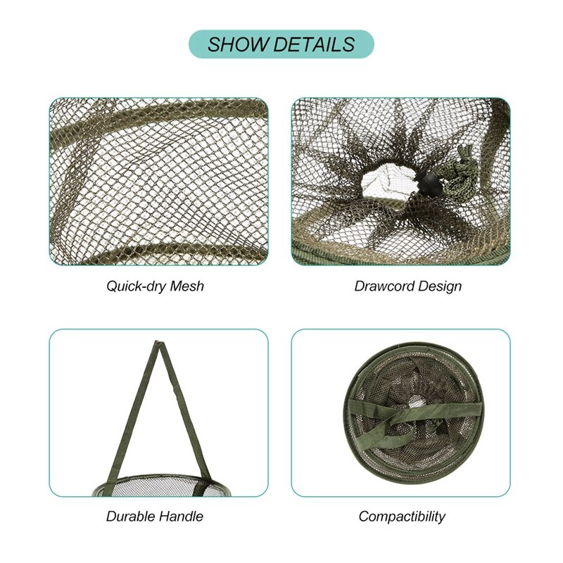 Outdoor Folding Round Fishing Net 3 Layer Nylon Fish Shrimp Net Fishing Shrimp Net Outdoor Fishing Catching Accessories