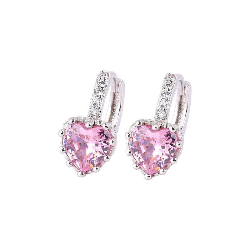 JUWANG Luxury Geometric Heart Crystal Clip Earrings for Lady Bling Inlaid Cubic Zircon Dangle Rhinestione Jewelry Pendant