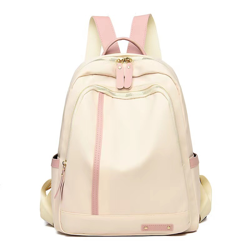Mochila de tecido Oxford para mulheres: grande capacidade, design versátil, estilo universitário, à prova d'água, bolsa de viagem leve: Bege