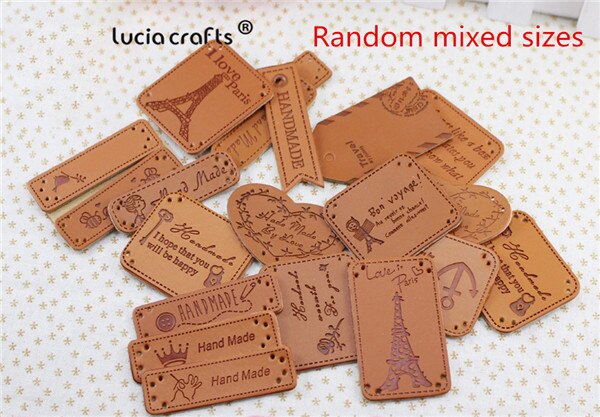 Venta! Al azar, Estilos mixtos, etiqueta de decoración de cuero/hendidura, signo de ropa, apliques, accesorio diy, hecho a mano, 6 uds/12 Uds L0803: Random Mixed 2 12pcs