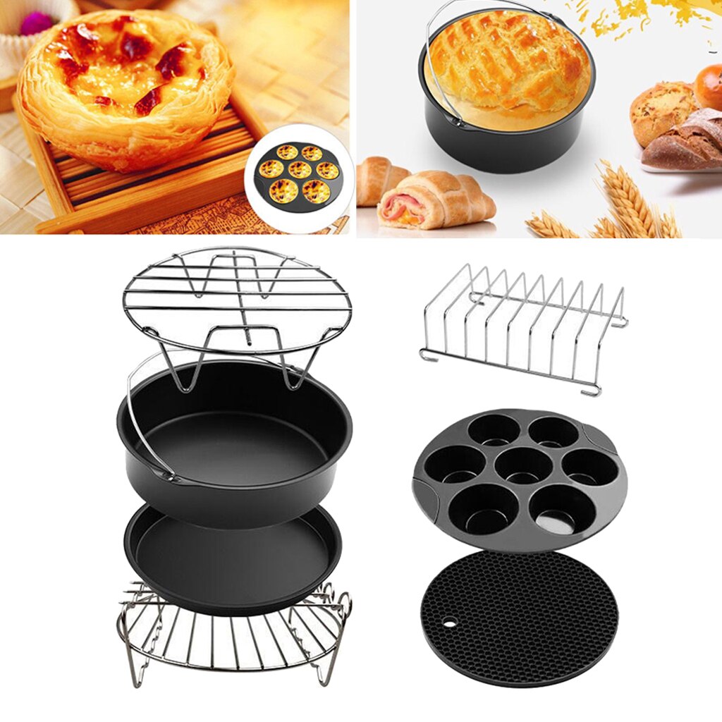 Air Friteuse Accessoires 7Inch, Set Van 7, Cake Vat, Pizza Pan, Cakevorm, rack, Siliconen Mat