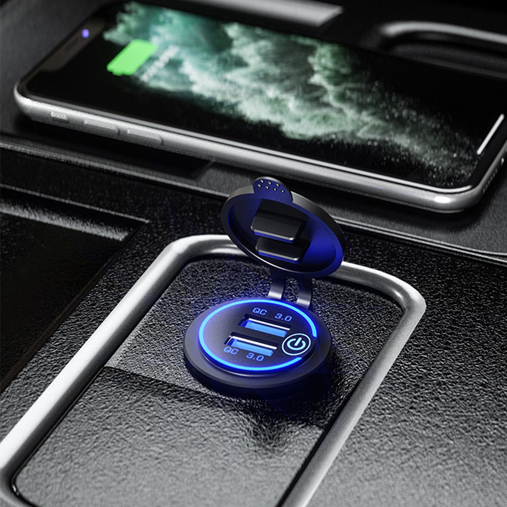 Wasserdichtes dual-usb-autoladegerät für mobiltelefone, boote, golfwagen, motorräder, 12 to 24v 3.0