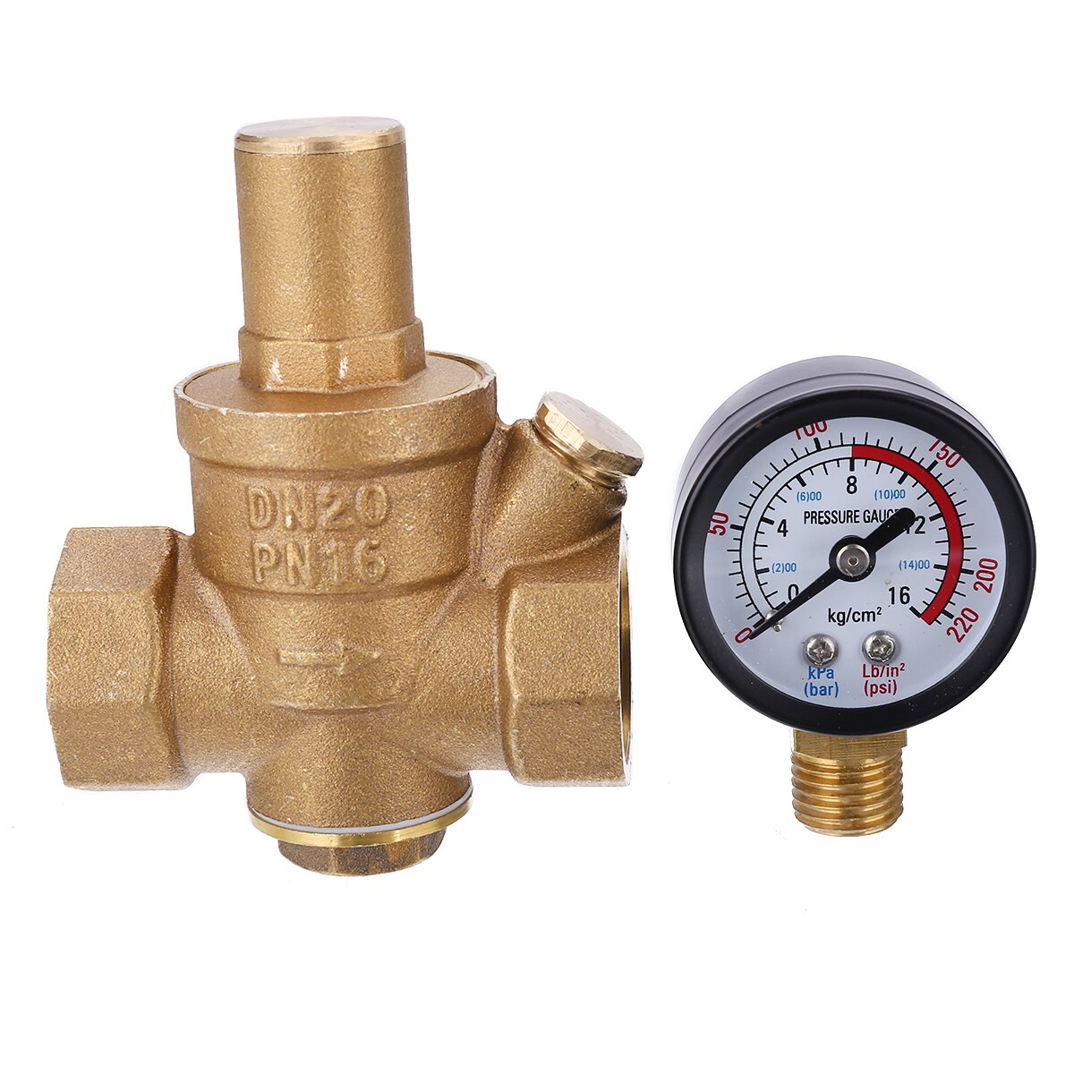 1pc dn20 3/4 &quot; vanntrykkregulator i messing trykkreduksjon justerbar reduksjonsventil med trykkmåler 85*63mm