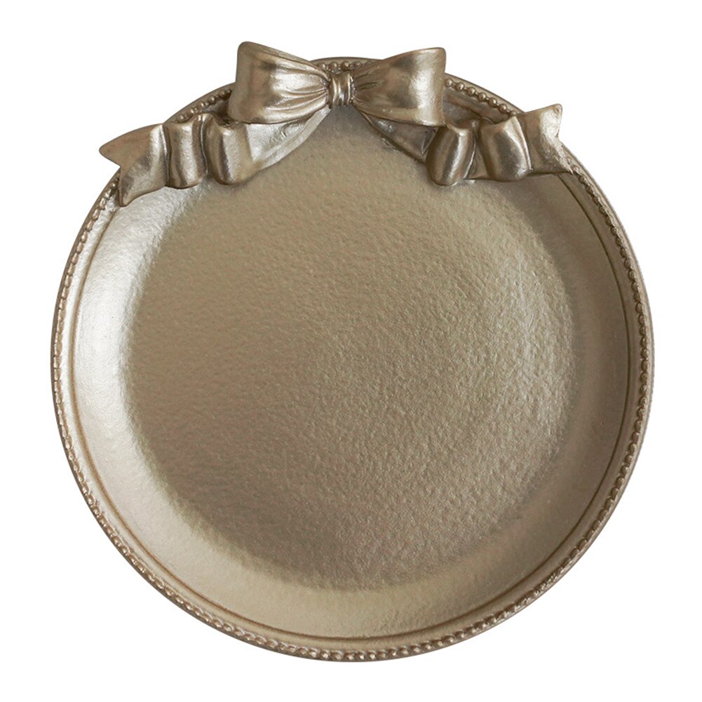 Retro still life photography, photo studio prop, golden vintage plate, dish with bow knot for jewelry, earrings, photography
