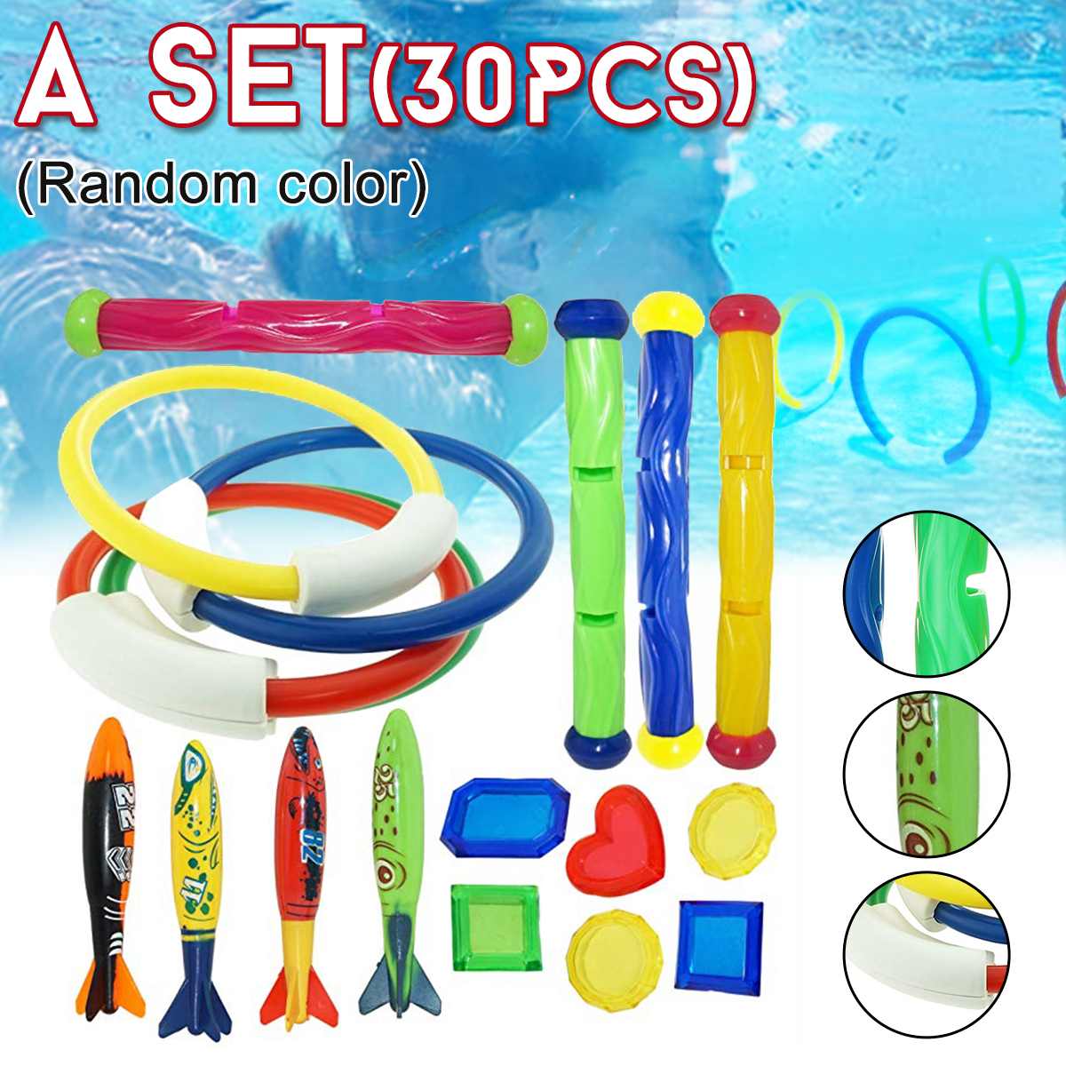 Summer Torpedo Rocket Throwing Toy Funny Swimming Pool Diving Game Toys Children Underwater Dive Toy Retail Package