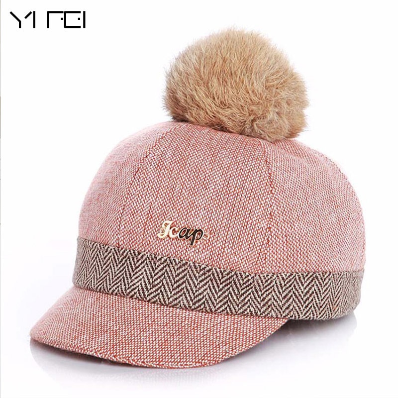 Warm Children Winter Baseball Cap Rabbit Hair Ball Sports Golf Hat Kid Winter Pompon Equestrian Cap For Girl Boy