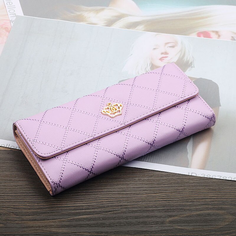 Pu leren lange portemonnees voor dames, slanke kaarthouder, portemonnee voor dames, mobiele telefoontas, merk dameskaarthouders: Paars