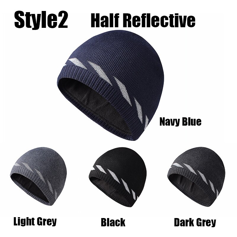 2 stil unisex reflekterande stickad mössa hatt vinter varm nattlöpning cykling promenader säkerhet mössor för män och kvinnor
