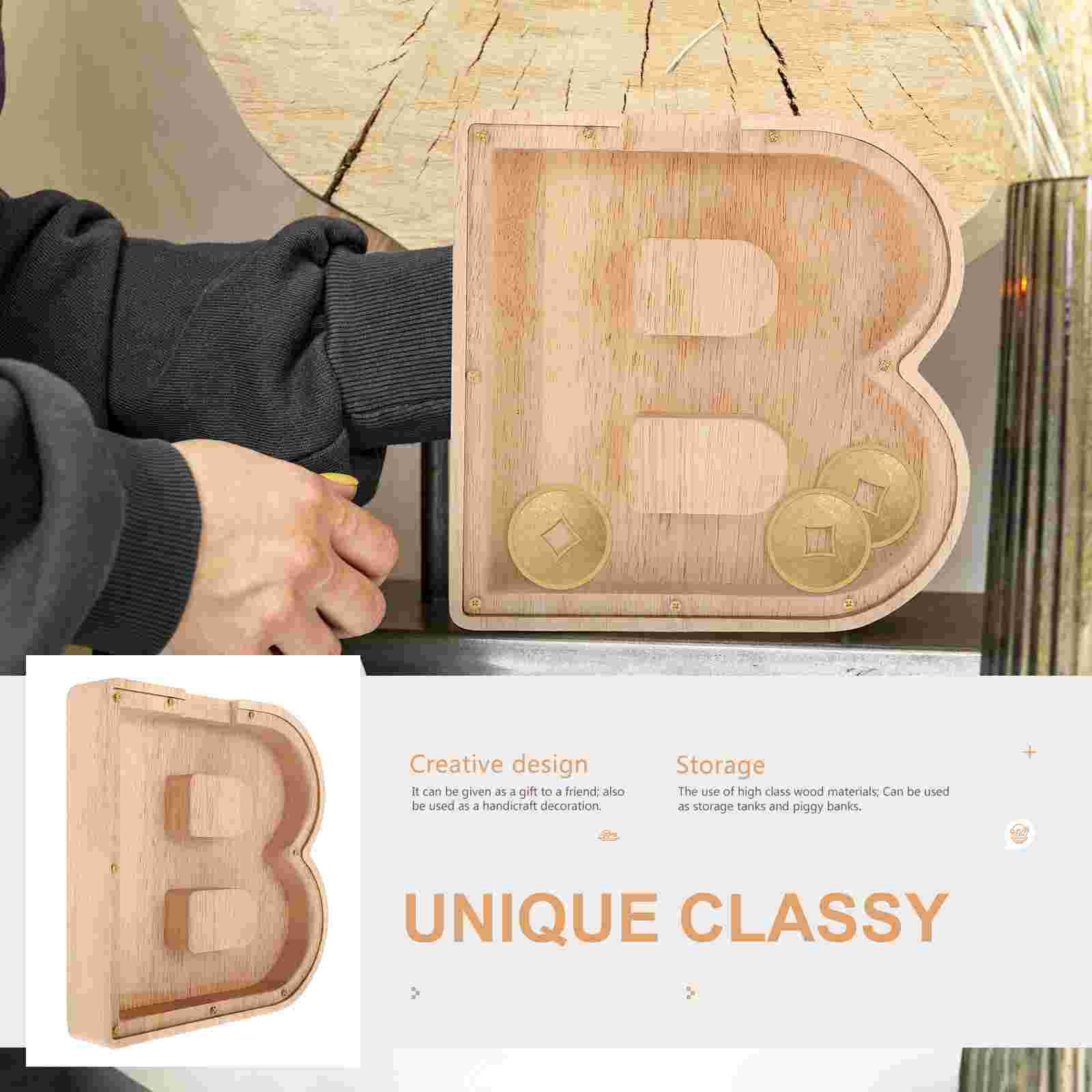 English Letter Saving Pot Wood Coin Bank Funny Letter Desktop Ornament