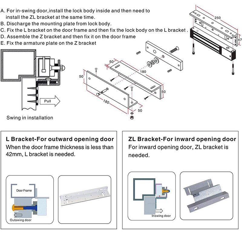 Soporte Zl para puerta interior 280Kg/600Lbs fuerza de retención cerradura eléctrica magnética