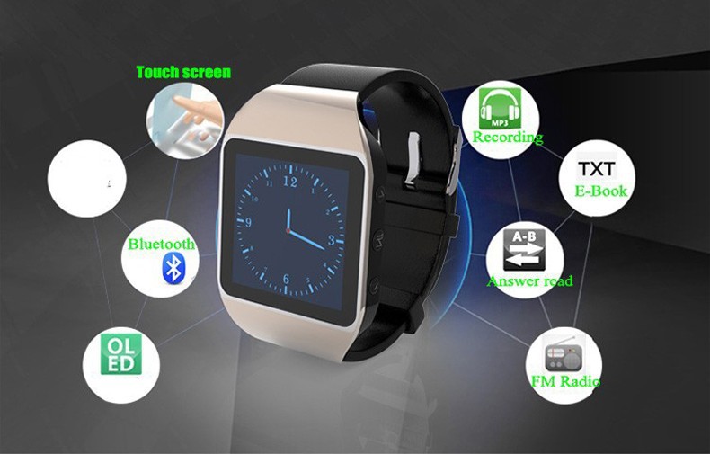 Electshong 8Gb Smartwatch Bluetooth MP3 Speler W/Touch Screen Fm Pedo Meter Wereld Klok + Oortelefoon )