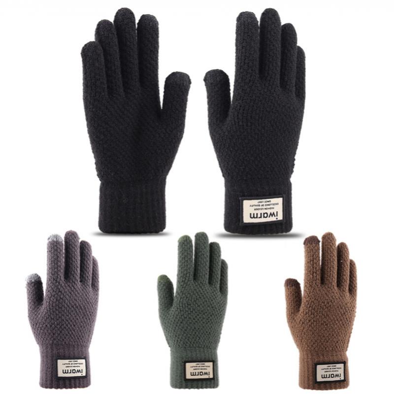 Touch Screen Gloves Men's Jacquard Plus Velvet Winter Thick Knitted Warm Woolen Gloves