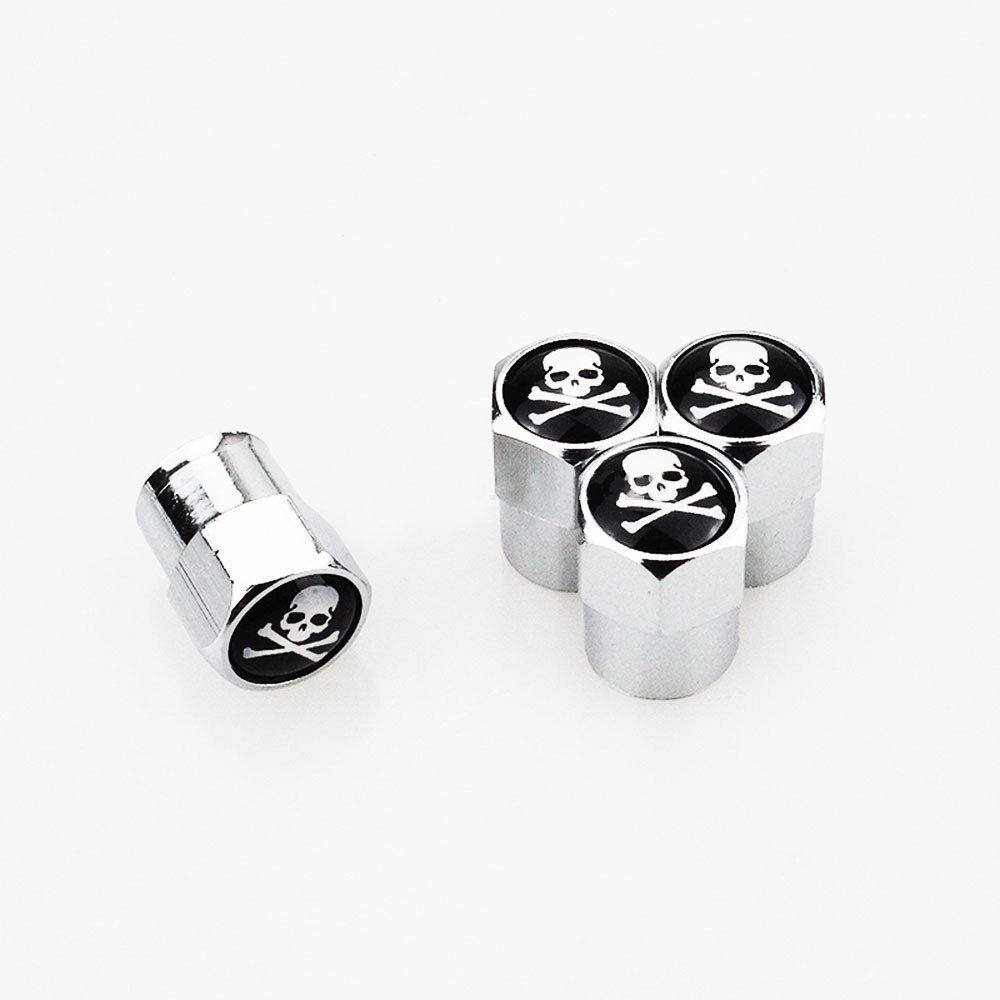 4Pcs/Set Classic SKULL Chrome Car Wheel Tire Valve Stem Cap For Car/Motorcycle,Air Leakproof And Protection Your Valv: Silver