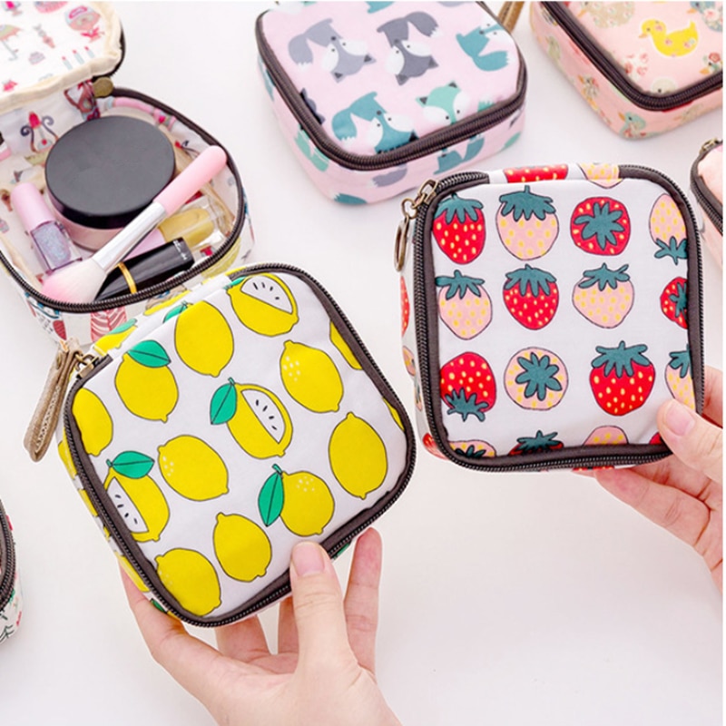 Moda feminina pequenos sacos cosméticos viagem mini guardanapos sanitários compõem moeda cartão de dinheiro batom bolsa de armazenamento sacos