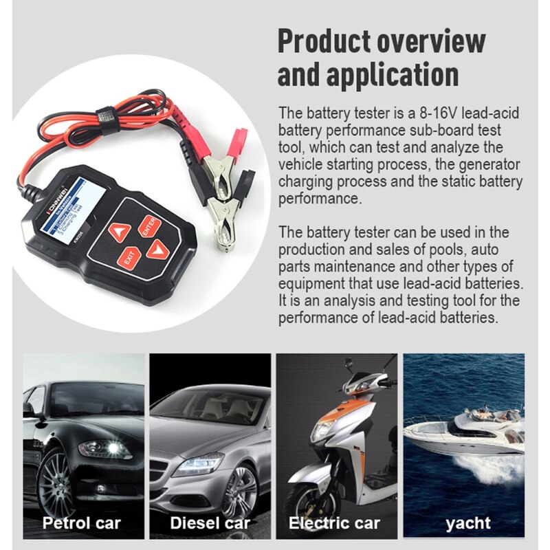 KW208 Car Battery Tester Charger Analyzer 12V 100-2000CCA Charging System Test Automotive Battery Capacity Tester