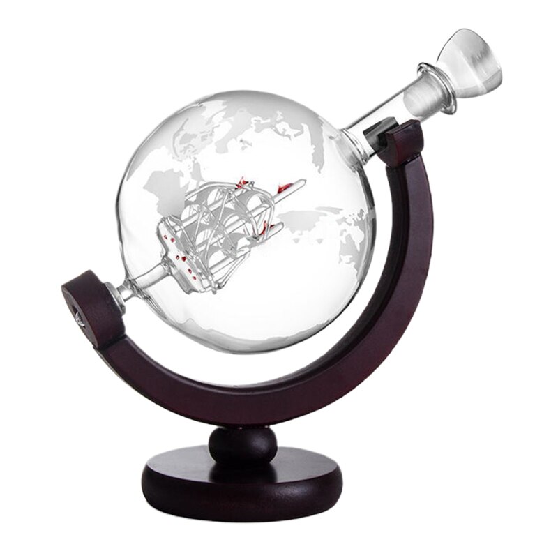 850ML Whiskey Decanter Antique Ship Whiskey Dispenser For Liquor Bourbon Vodka Wine Glass Decanter Globe with Wood Stand: Default Title