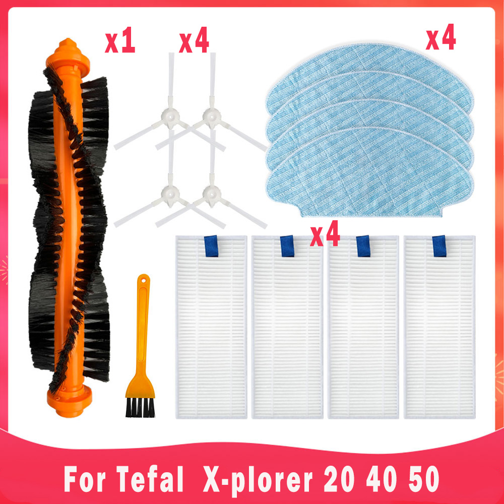 Ajuste para aspiradoras Robot Rowenta Tefal x-plorer 20 / 40 / 45 / 50 / isweep x3, Cepillo Lateral principal, filtro Hepa, accesorios de pieza de fregona: Castaño