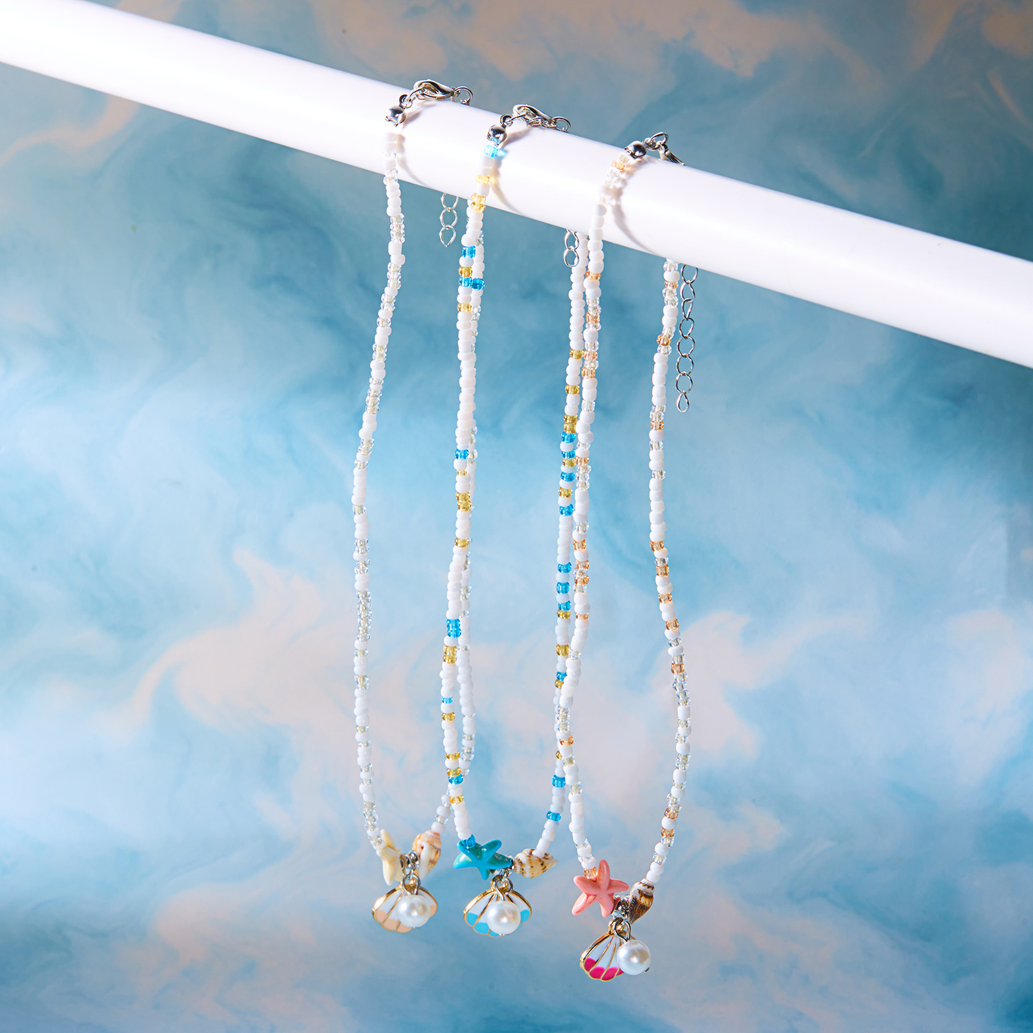 Collar bohemio de cuentas de arroz de colores mezclados para mujer, colgante de concha de estrella de mar, gargantilla de clavícula con cuentas, joyería para en la playa