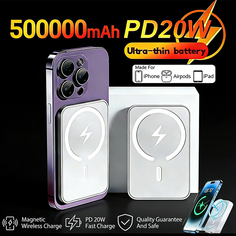 50000 mah trådlös magnetisk powerbankladdare snabbladdningsbar extern reservbatteri för apple iphone android