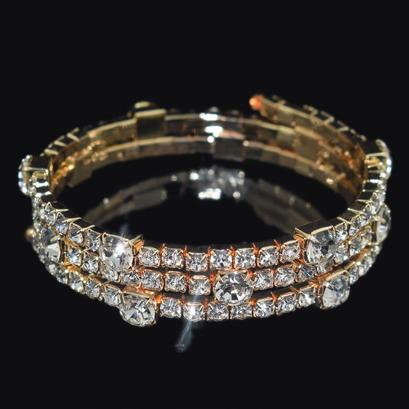 Crystal Manchet Armbanden Voor Vrouwen Rhinestone Verzilverd 3 Rij Bangle Armband Wedding Bridal Sieraden Meisje: jing se  bai zhuan