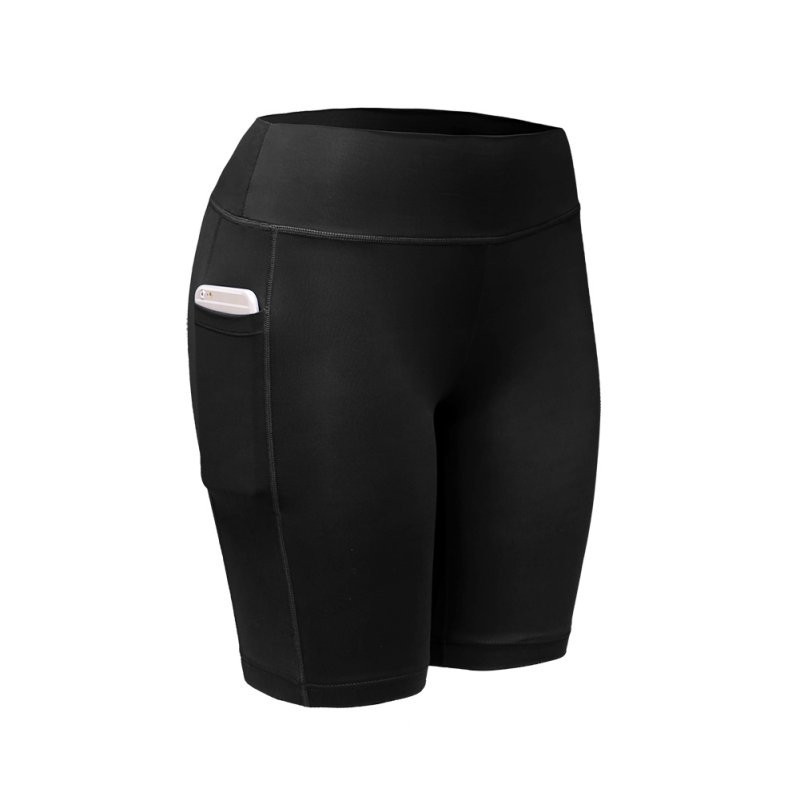 women's leggings for sport Yoga Shorts with pockets womens biker fitness clothes running gym exercise workout tight shorts: Black / S