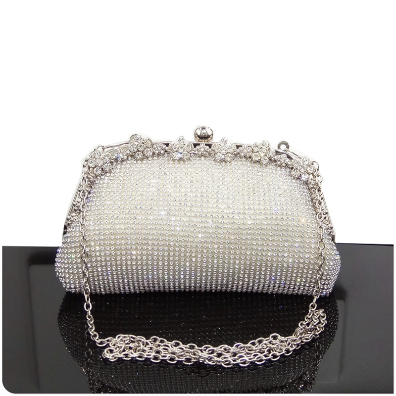 Vrouwen Avondtasje Luxe Zwart/Zilveren Bruiloft schoudertas Diamant Strass Koppelingen Purse Crystal Bling Gold Clutch Bag