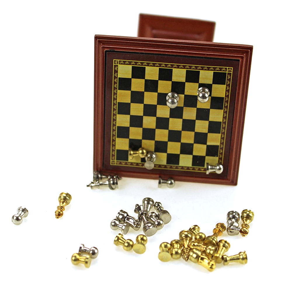 B143- b miniatyr sjakk sett og bord sjakkbrett dukker hus tilbehør dukkehus miniatyr sjakk sett