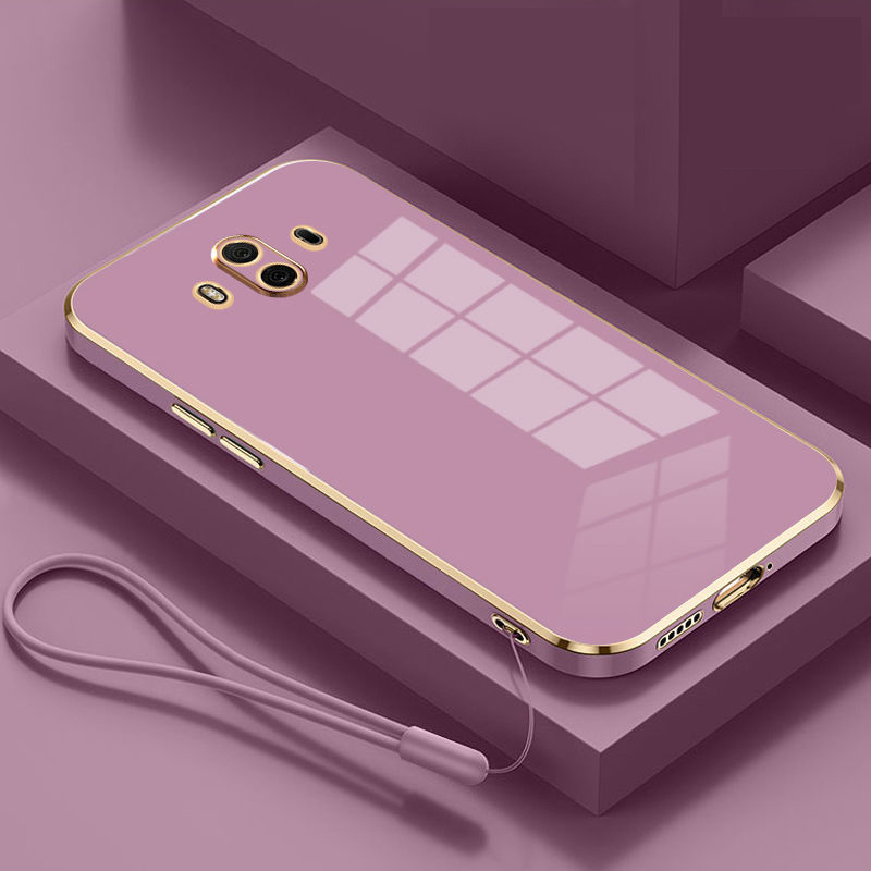 Para Huawei Mate 10 funda de lujo chapada cuadrada ALP-L29, ALP-L09, ALP-AL00, funda trasera de silicona a prueba de golpes para teléfono: Castaño
