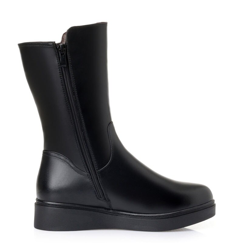 Drkanol isot kokoa 35-43 naisten lumikengät talvisaappaat paksut villaiset lämpimät puolivälissä säärellä varustetut pehmeät nahkaiset matalat kiilakorkoiset puuvillakengät