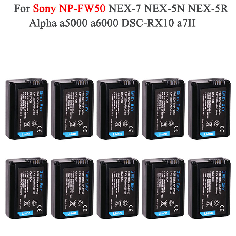 2000 mah np -fw50 np fw50 batterij-accu voor sony nex -3n nex -5 nex -5n nex -5r nex 2 alpha  a5000 a6500 dsc -rx10 alpha  a7s a7ii alpha 7r