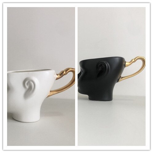 Vip para cara a cara casal cerâmica bonito ouro pintado xícara de café estilo nórdico designer criativo copo com alça: 1and1