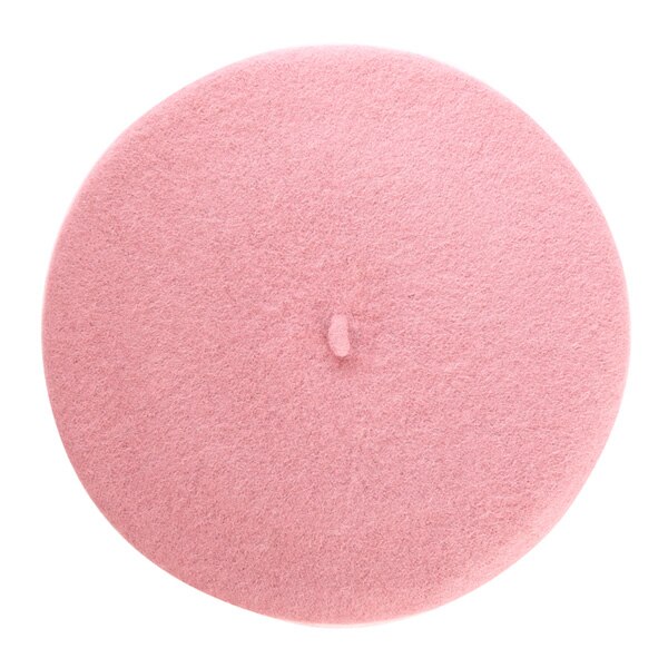 Vinter solid stickad baskermössa för tjej 100%  ull kvinnor elengant benmössa vanlig varm huva fransk basker kvinnlig mjuk målarhatt: Rosa