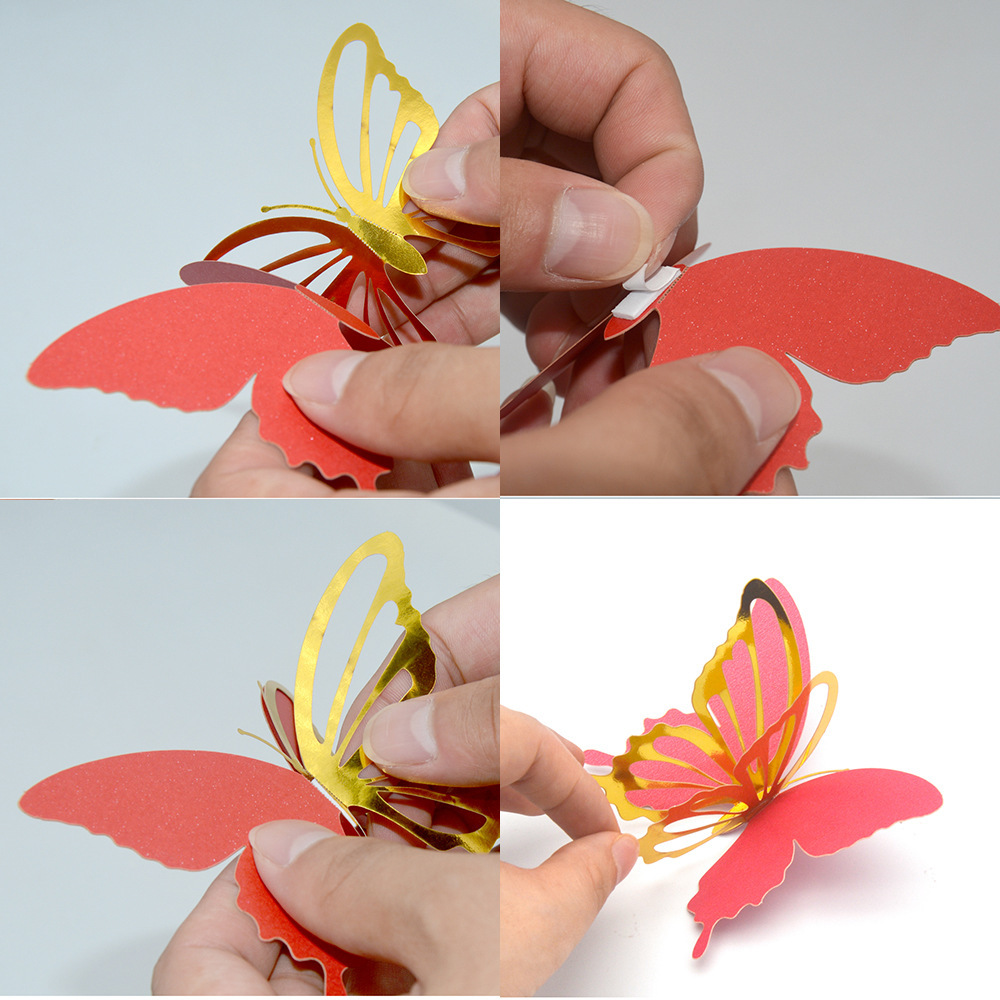 12Pcs Double-layer Paper 3D Butterfly Wall Sticker for Wedding Decoration Room Butterflies Fridge Art Wall Removable Wall Decor