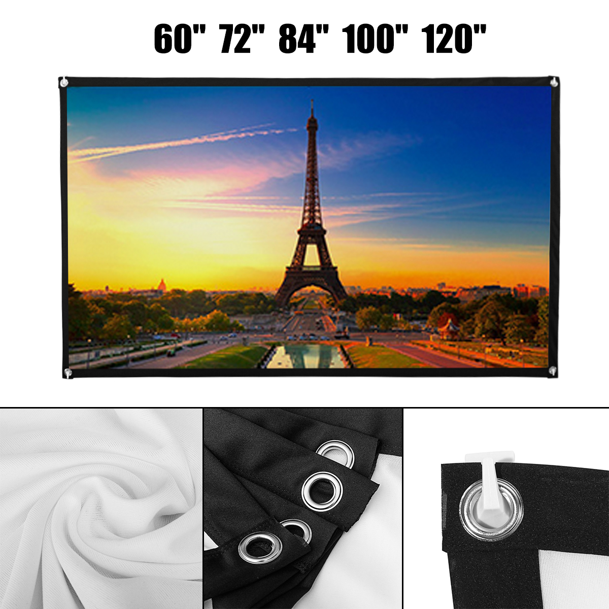 60/72/84/100/120 Inch Projection Screen Portable Fabric Foldable 3D HD For Epson PowerLite 5530U 5535U 675W 680 685W 700U 970