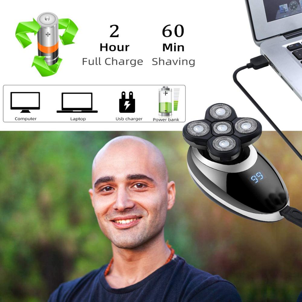 Rasoir électrique pour hommes, rasoir pour tête chauve, LED affichage, tondeuse du nez, tondeuse à barbe poils, brosse de nettoyage du visage, Rechargeable via USB