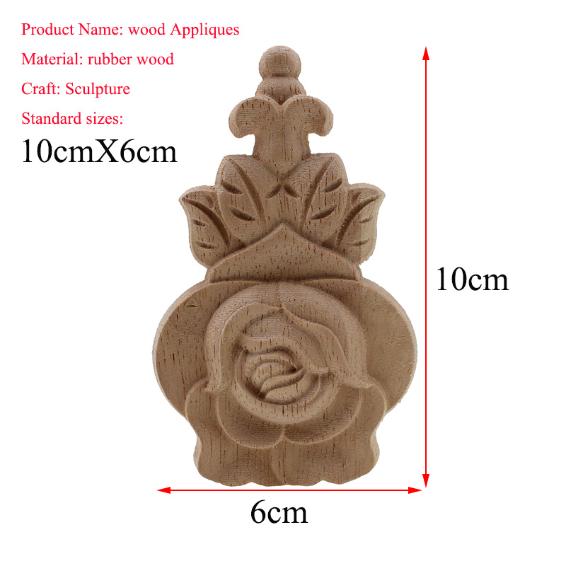 VZLX Flower Wood Carving Natural Wood Appliques for Furniture Cabinet Unpainted Wooden Mouldings Decal Decorative Figurine: 10cmX6cm