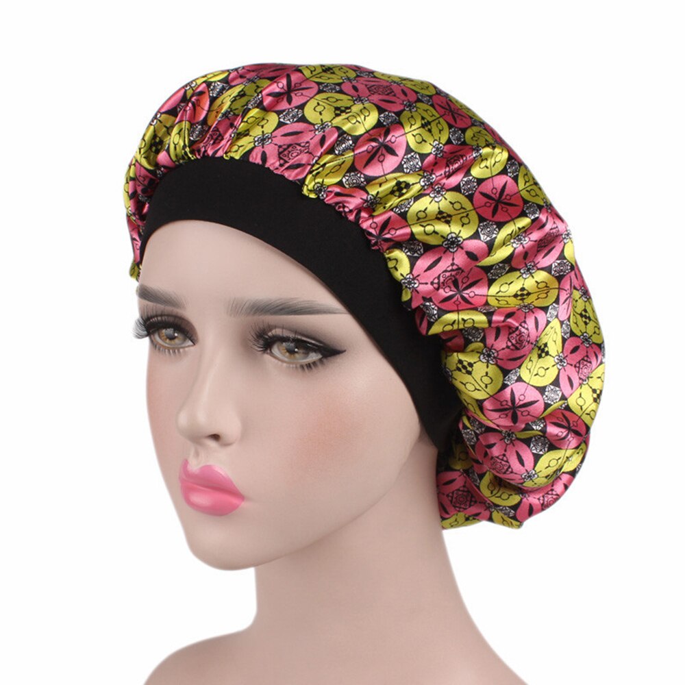 58 Cm Mode Vrouwen Satijn Nachtrust Cap Haar Motorkap Hoed Douche Caps Zijde Head Cover Brede Elastische Band