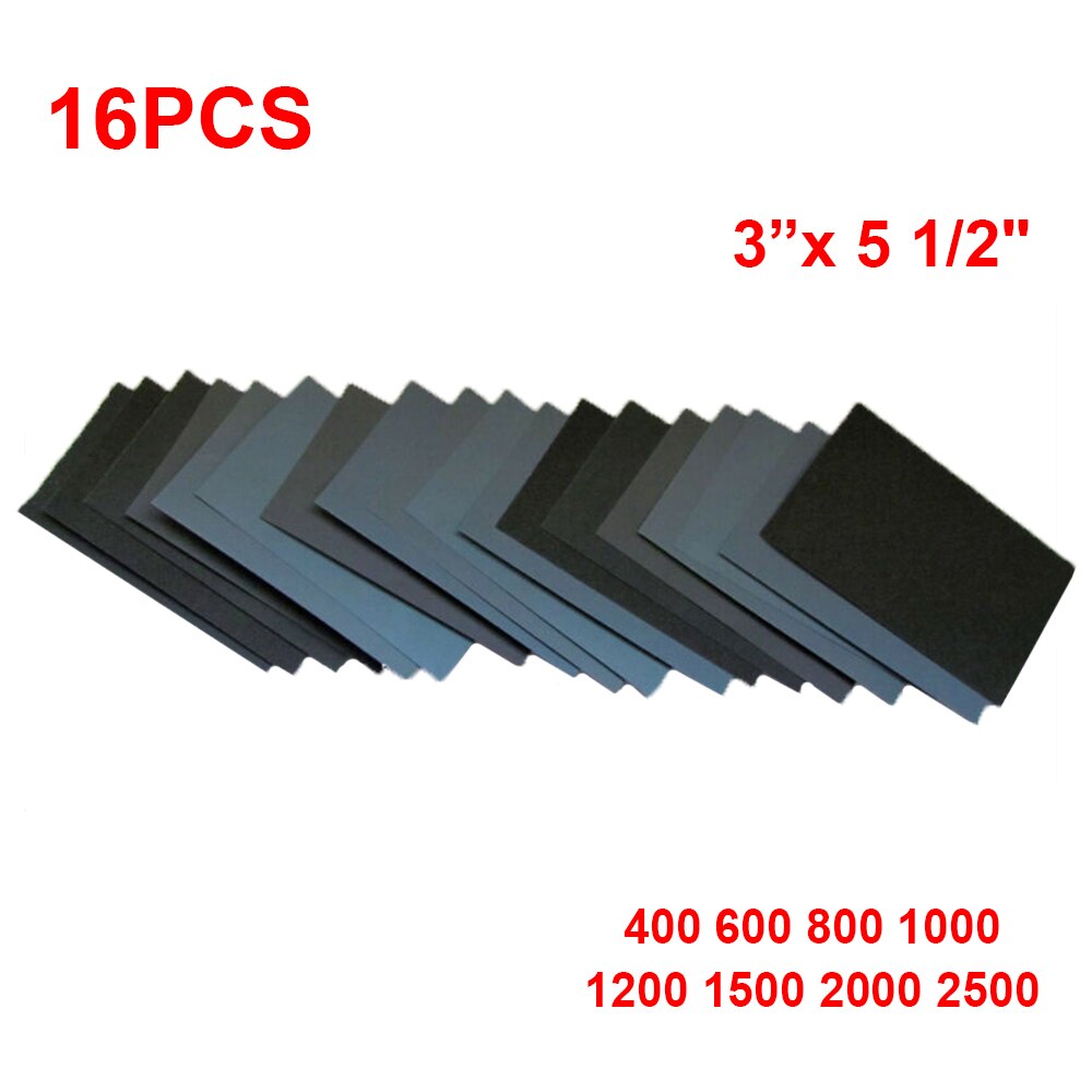 400 600 800 1000 1200 1500 Grit Sandpaper Wet/Dry 3"x 5 1/2 16pcs For Polishing Silicon Carbide Material